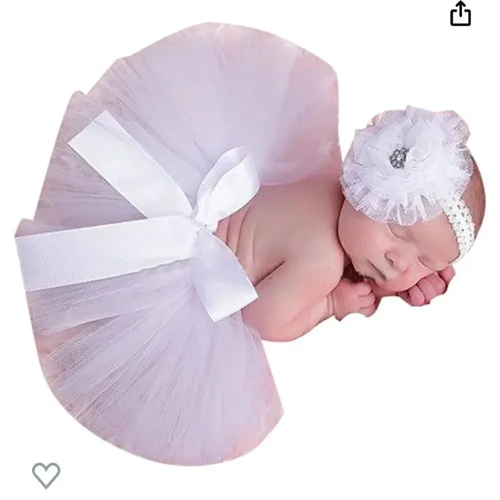 Newborn Photography Props Layered Bowknot
Waistband Tutu Skirt +Flower Headband